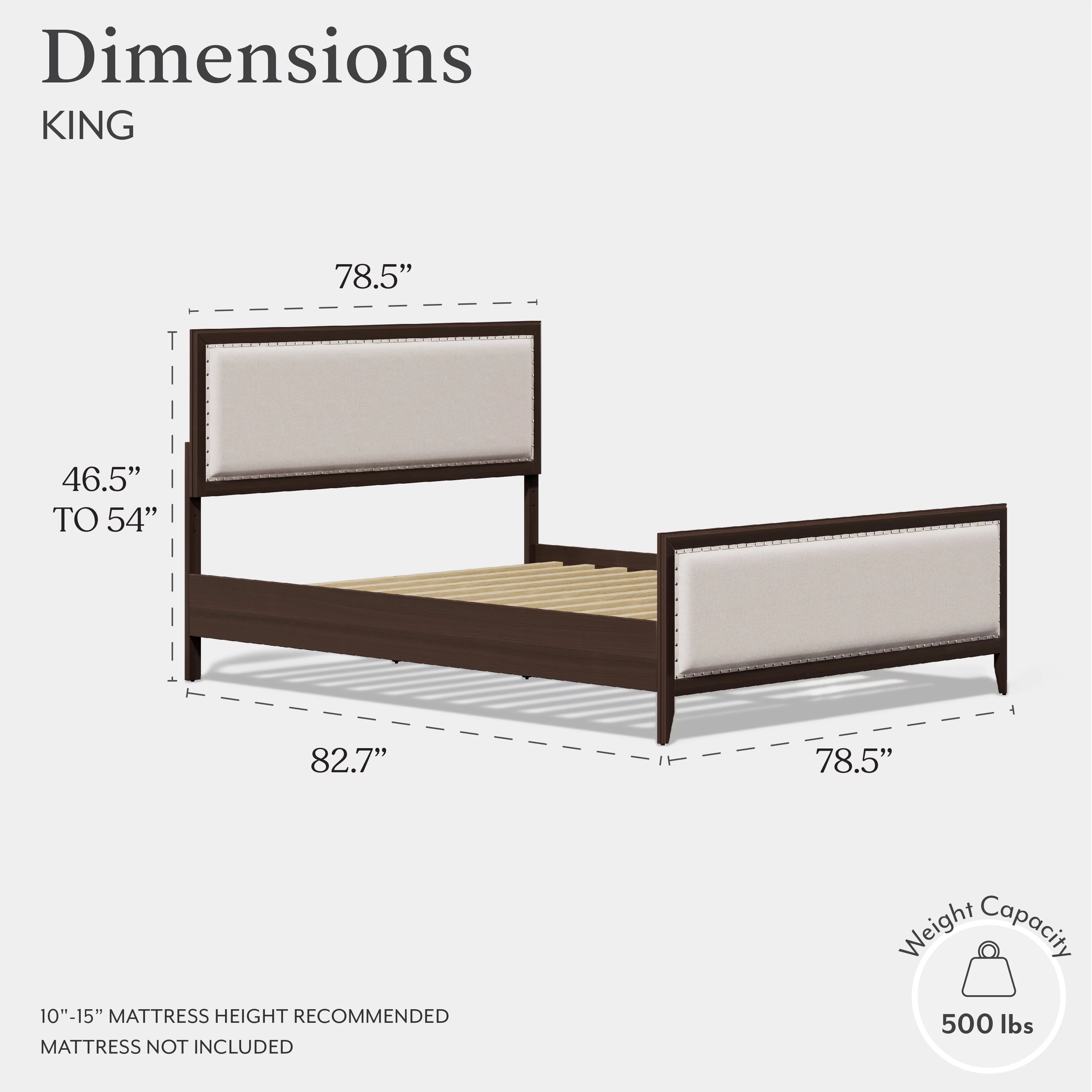 DG Casa Salerno Upholstered Wood Platform Bed Frame with Nailhead Trim Adjustable Height Headboard and Full Wooden Slats Box Spring Not Required