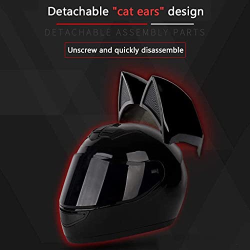 WANGFENG Cat Ear Motorcycle Helmet, Men and Women Cool Cute Full Face Cat Helmet