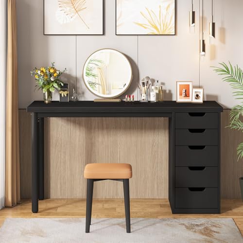Tribesigns 47 inches Vanity Desk with 5 Drawers, Rustic Brown Makeup Vanity Table Dressing Table with Storage, Modern Simple Computer Desk for Women