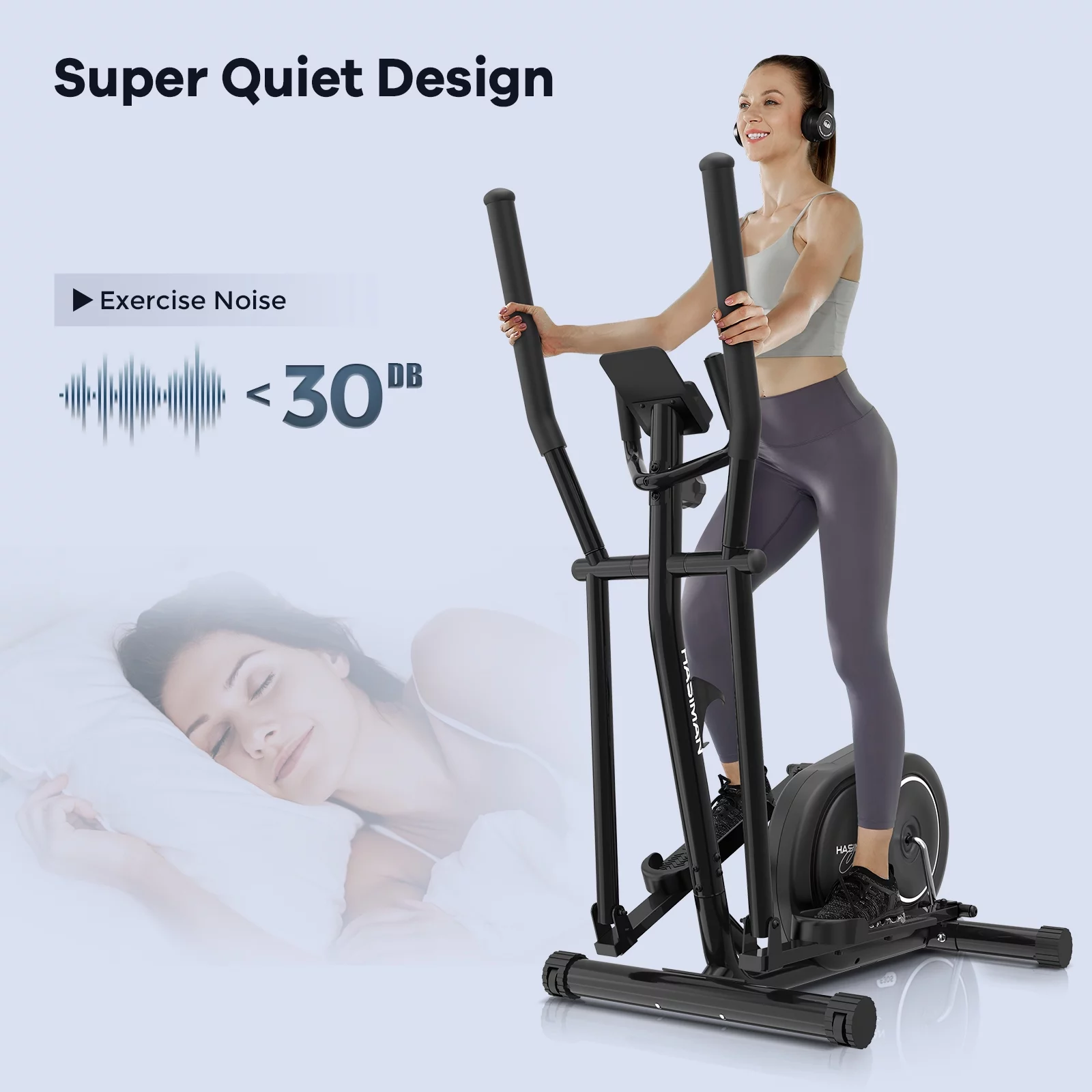 Pooboo Silent Magnetic Elliptical Bike Stationary Exercise Machine for Home Gym Cardio Workout 300lb