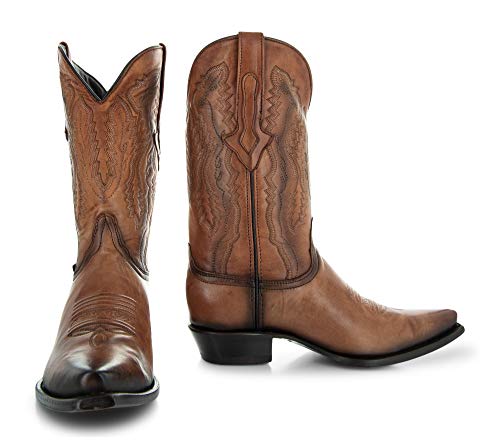 Soto Boots Mens Burnished Snip Toe Cowboy Boots, Genuine Leather Men's Cowboy Boots, Tan Western Boots For Men H50030