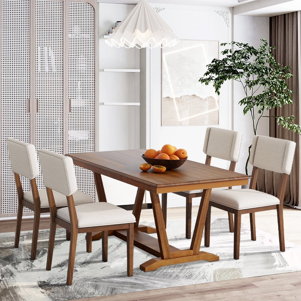 5 Piece Dining Table Set, Atumon Dining Table Set for 4, Wood Dining Room Set with 1 Table and 4 Upholstered Chairs