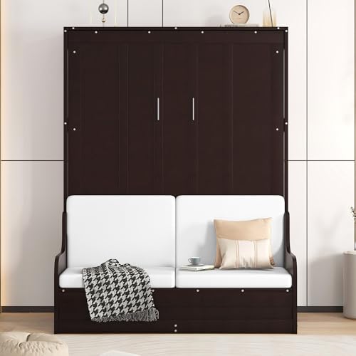 Ball & Cast Murphy Bed Wall Bed Queen Size with Cushion,Sofa Platform Bedfram Chest can be Folded,Wood Folding Hideaway w/Slat Support