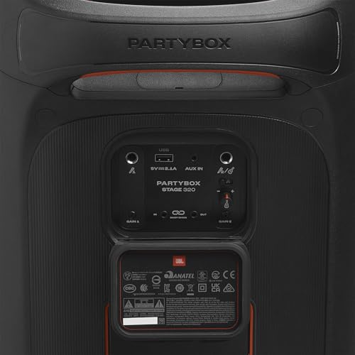 JBL PartyBox Stage 320 - Portable Party Speaker with Telescopic Handle & Wide, Sturdy Wheels, Powerful JBL Pro Sound, Futuristic lightshow