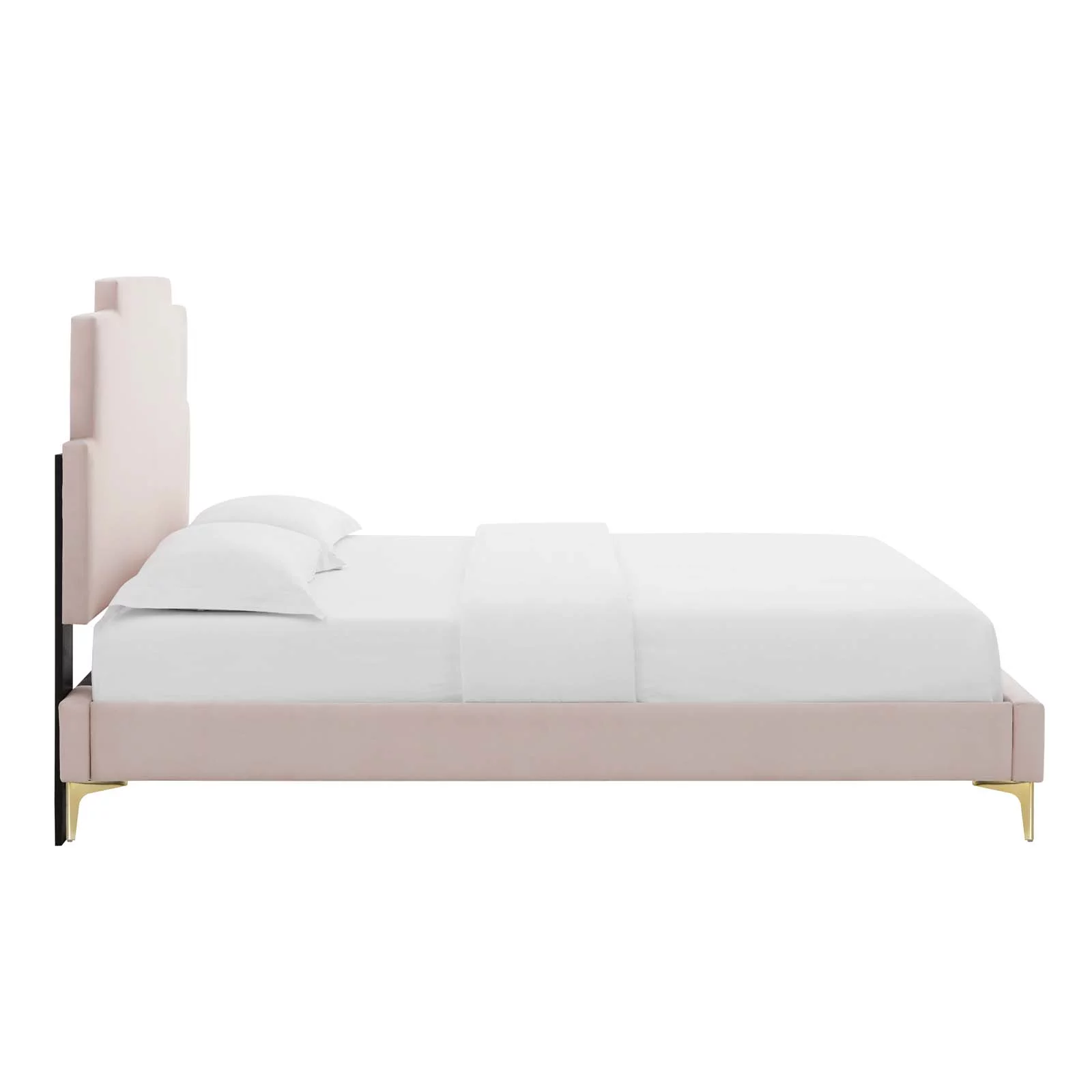 Platform Bed Frame, Queen Size, Velvet, Pink, Modern Contemporary Urban Design, Bedroom Master Guest Suite