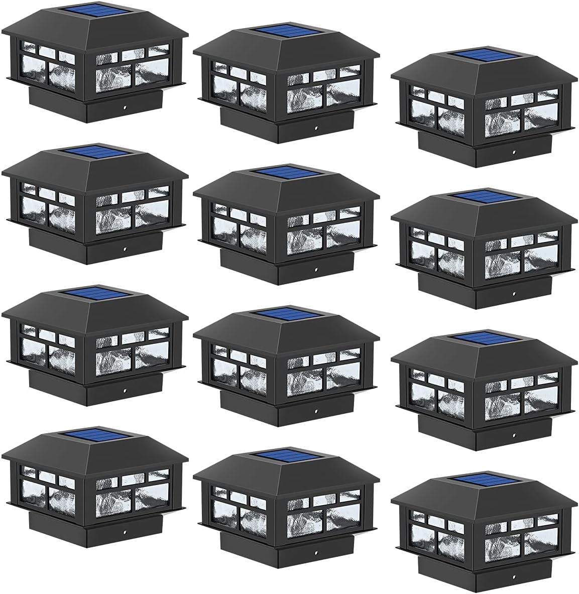 POWGDLT Solar Post Cap Lights Outdoor 10 Lumen Double LED Fence Post Solar Powered Waterproof Light-One-Fits-All Base for 4x4 or 5x5 Wood Posts in