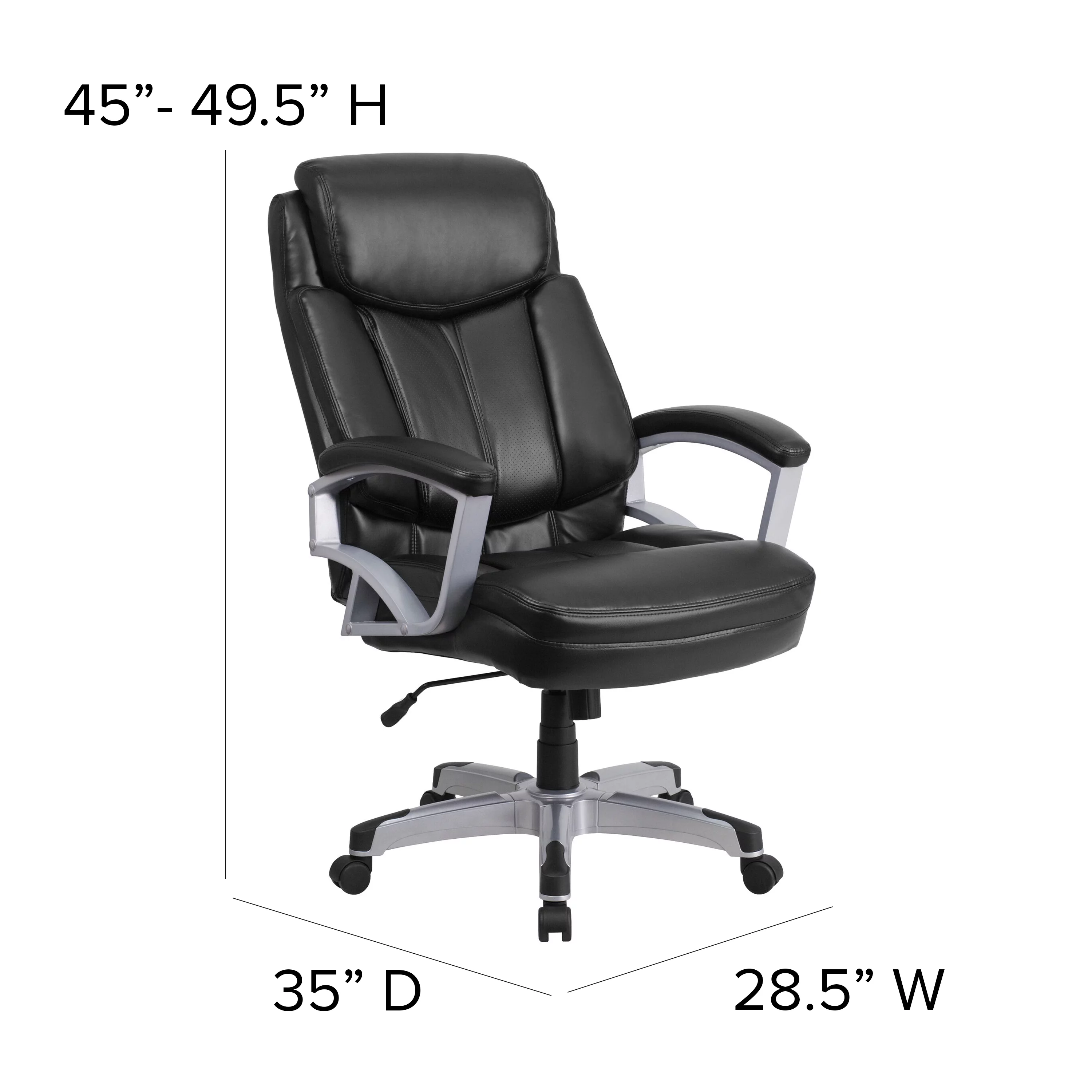 BizChair Big & Tall 500 lb. Rated Black LeatherSoft Executive Swivel Ergonomic Office Chair with Arms