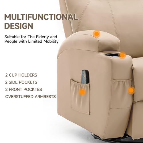 Recliner Chair, Rocking Chair with Massage and Heat, 360° Swivel Recliner Chairs for Adults