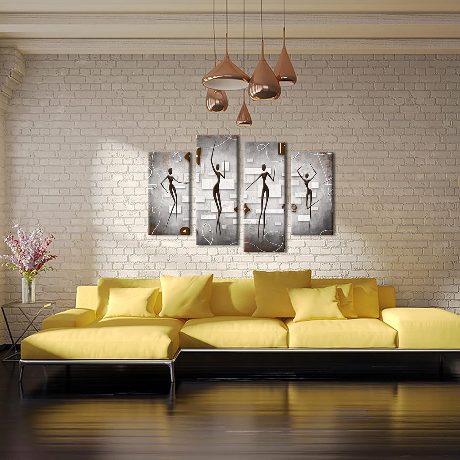 RyounoArt 4 Piece African American Canvas Wall Art Dancing Black Women Painting Pictures Abstract Modern Prints Minimalist Artwork for Living Room