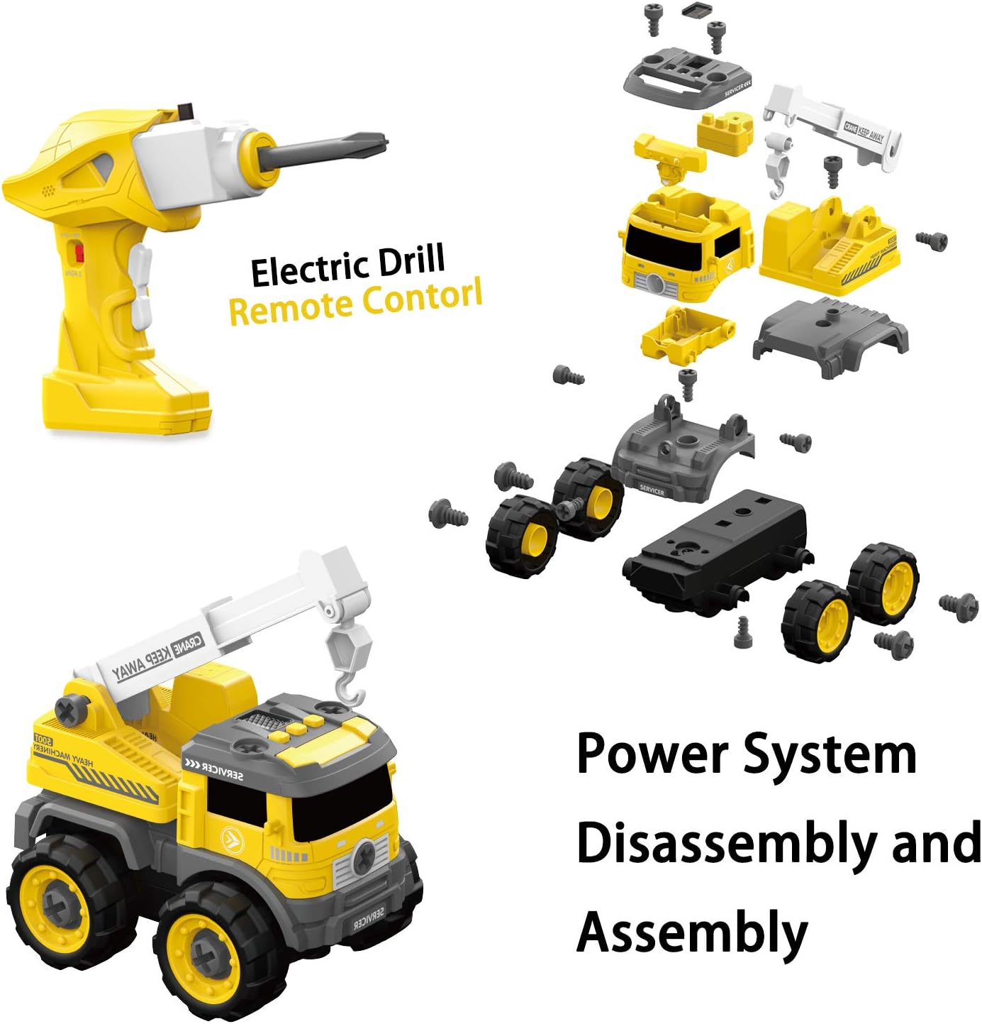 Take Apart Toys with Electric Drill | Converts to Remote Control Car | 5 in one Construction Truck Take Apart Toy for Boys | Gift Toys for Boys 3,4,5