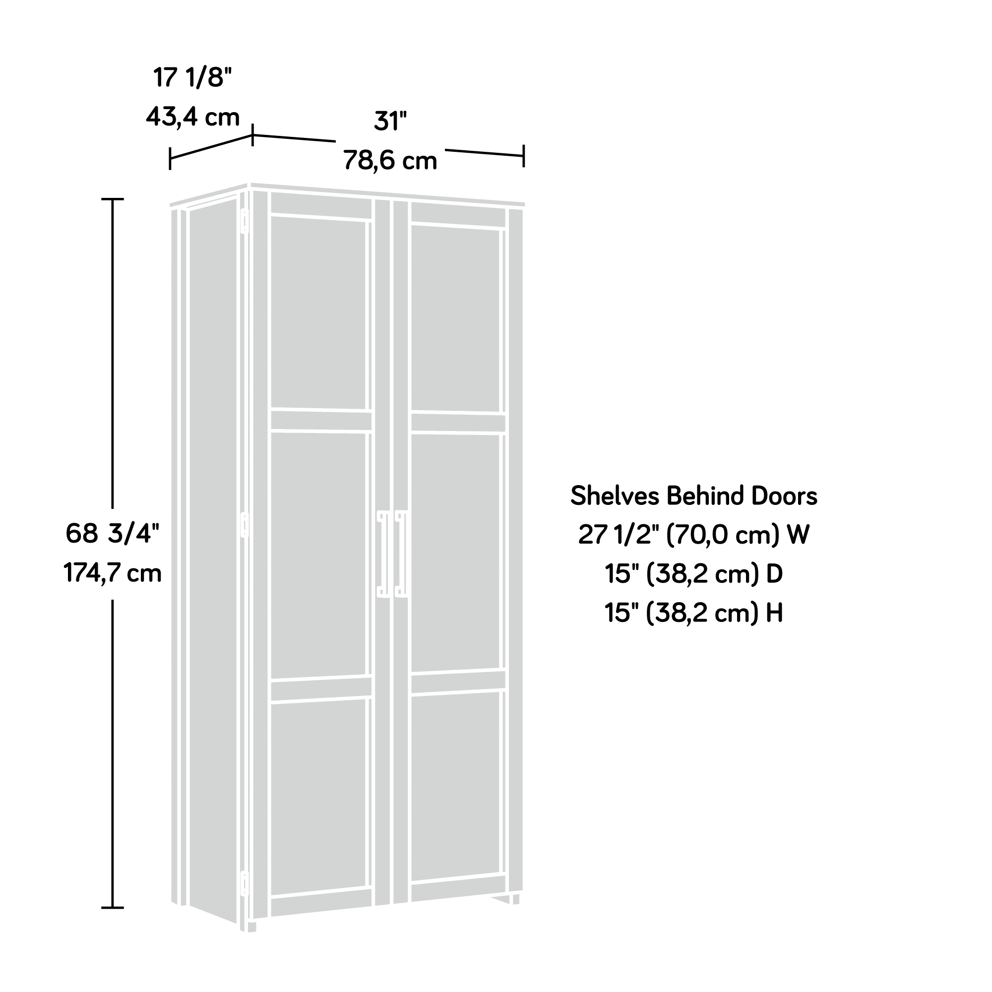 Sauder HomePlus 69" Tall 4-Shelf Wood Storage Cabinet, White Finish