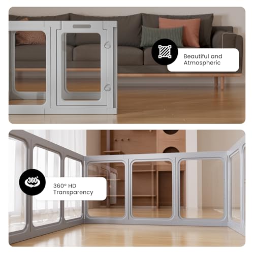 Clear Acrylic Dog Playpen - 11.6 sq.ft, 24" H 10 Planes Transparent Dog Fence Indoor, Sturdy Pet Pen for Puppy/Small Dog/Rabbit/Cat/Pig