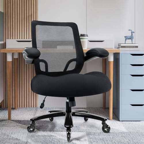 500lbs Big and Tall Office Chair - Heavy Duty Mesh Ergonomic Desk Chair, High Back Computer Chair - Flip-up Armrests, Wide Thick Seat Cushion