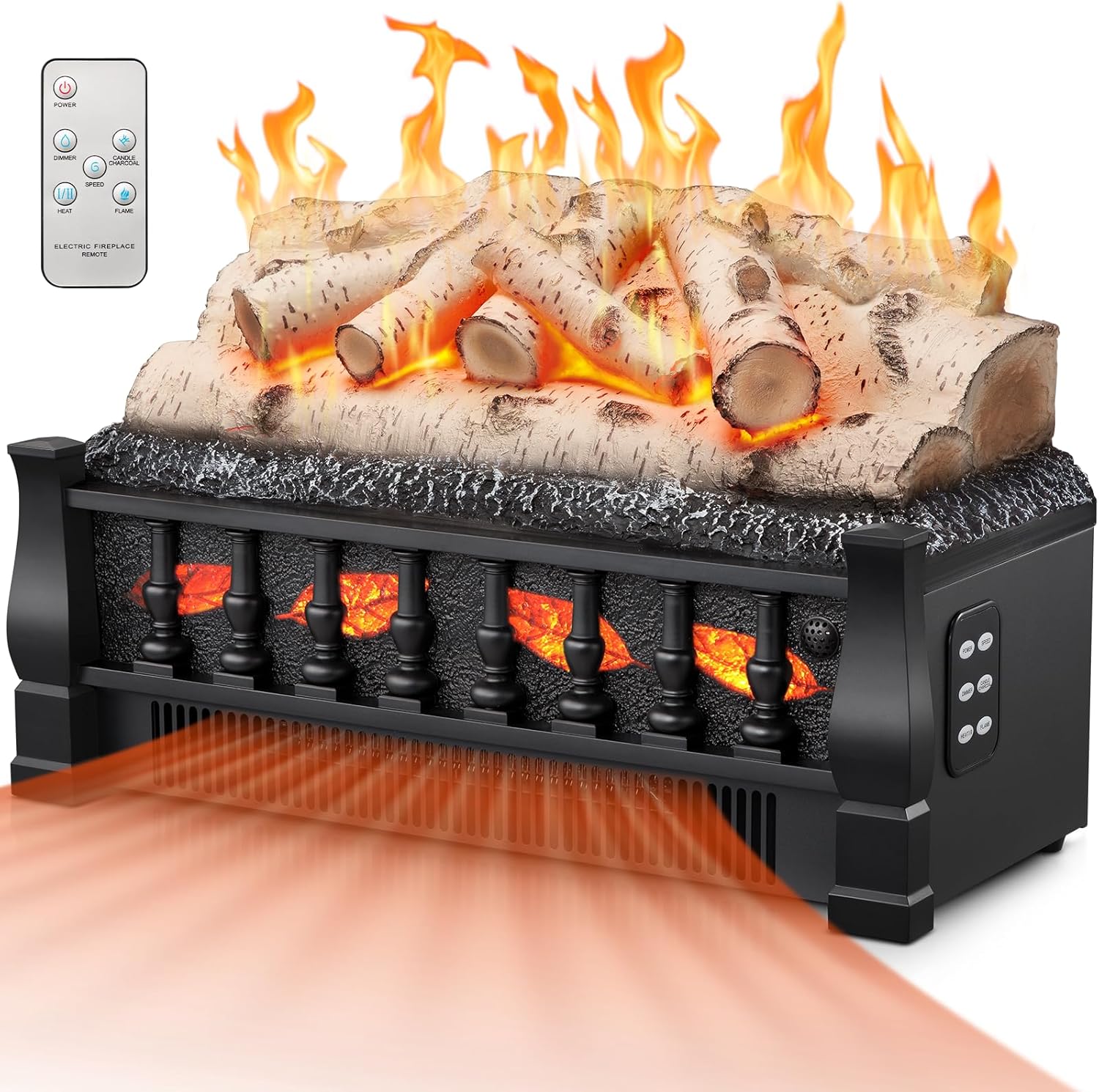 Joy Pebble Electric Fireplace Insert Log Heater 21", 750W/1500W Adjustable 5 Flame Brightness&Speed