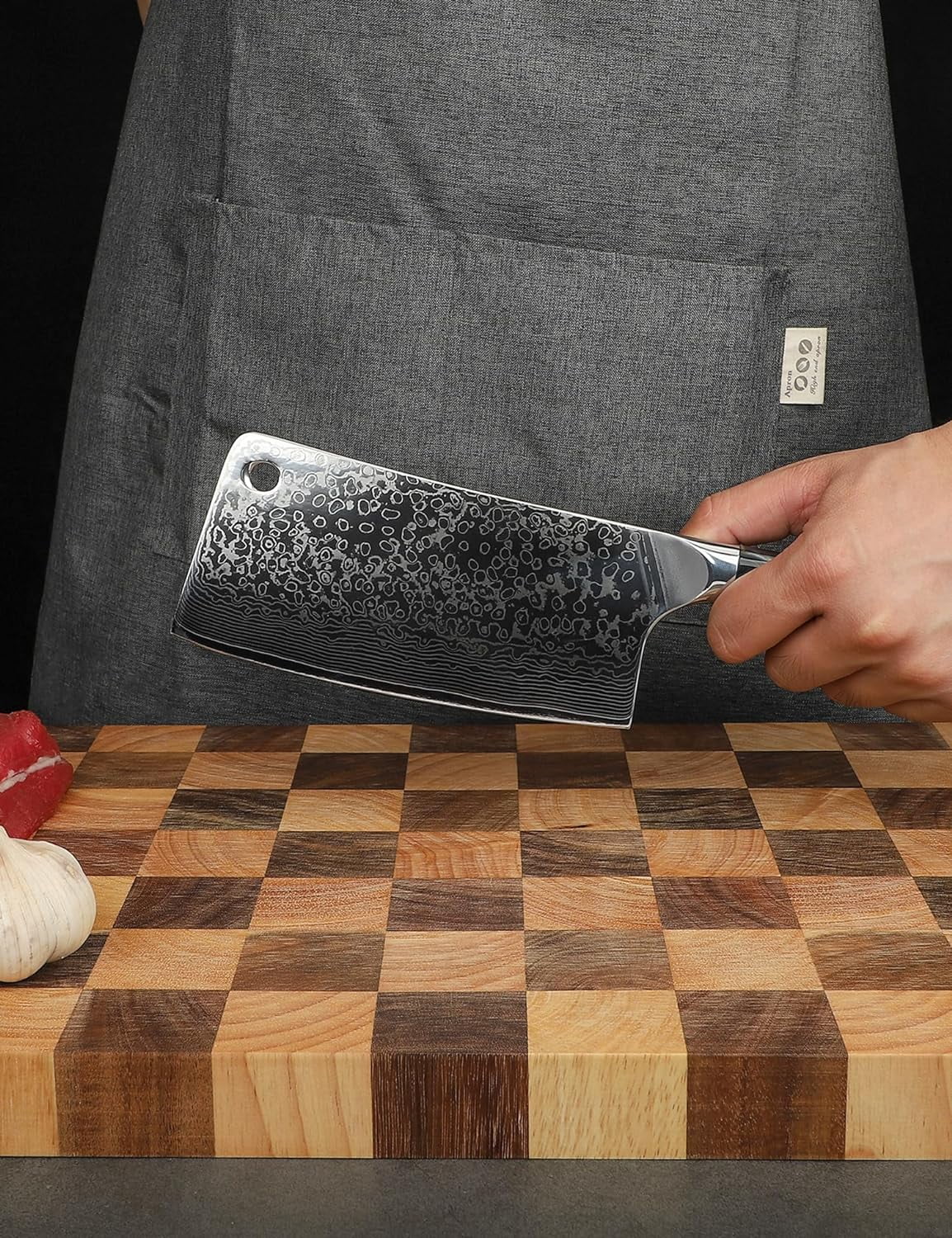 FJU Chopping Knife - 7 inch Cleaver Knife- Xuan Series - VG10 Damascus Steel Kitchen Knife - Resin Handle (Starry Black)
