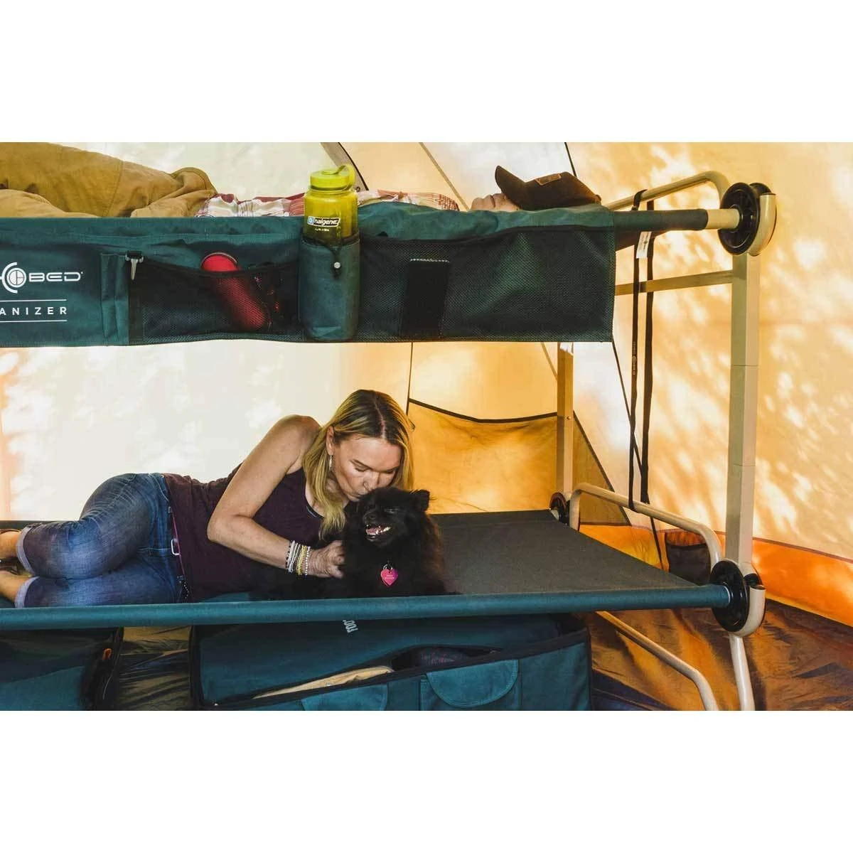 Disc-O-Bed Large Cam-O-Bunk Bunked Double Camping Cot w/ Organizers, Navy Blue