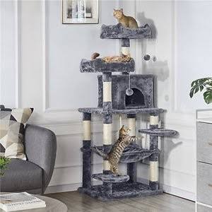 Yaheetech 59-in Plush Cat Tree u0026 Condo, Dark Gray