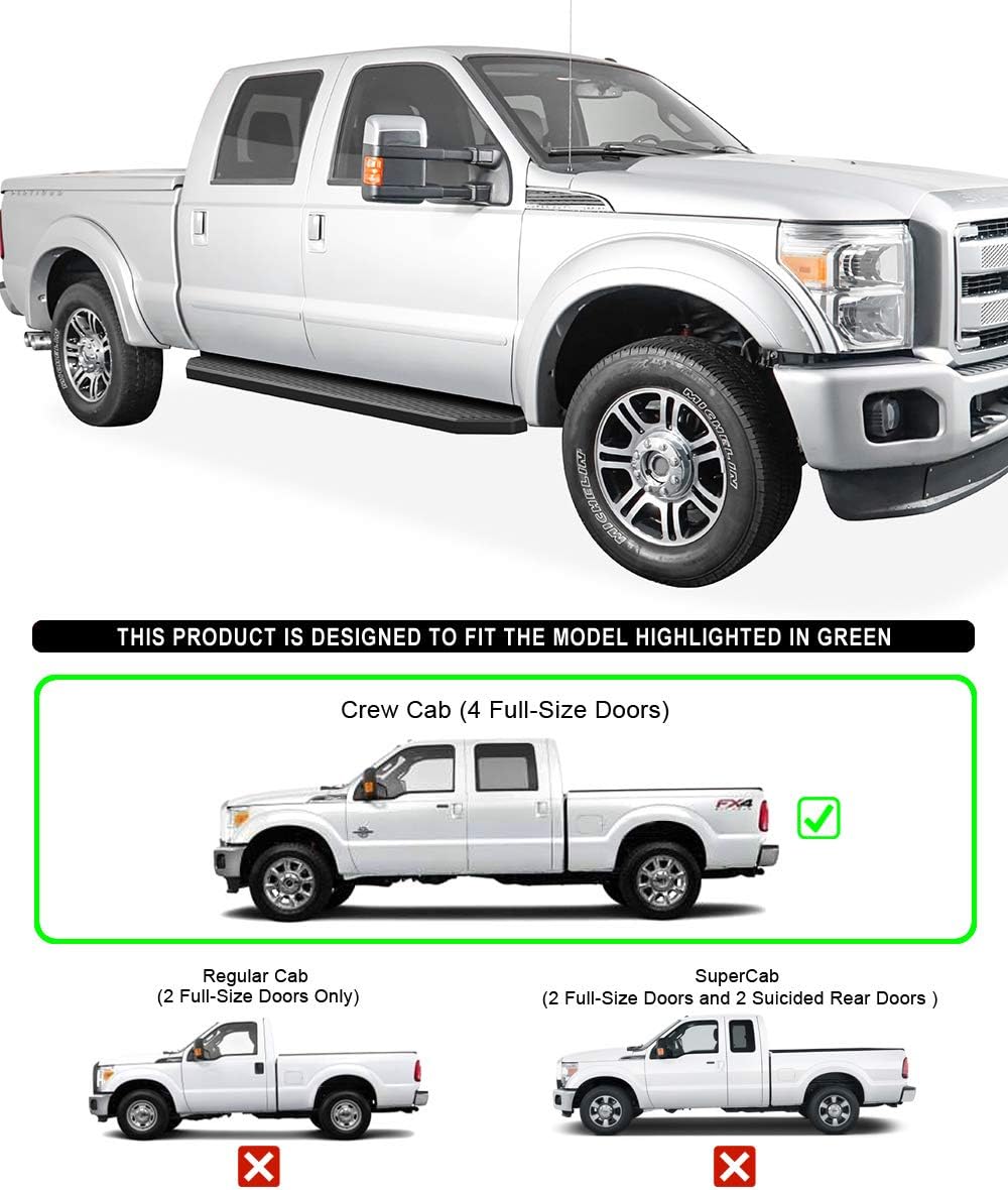 APS iBoard 6-inch Aluminum (Black Flat Style) Running Boards Nerf Bars Side Steps Step Rails Compatible with Ford F250 F350 Super Duty 1999-2016 Crew