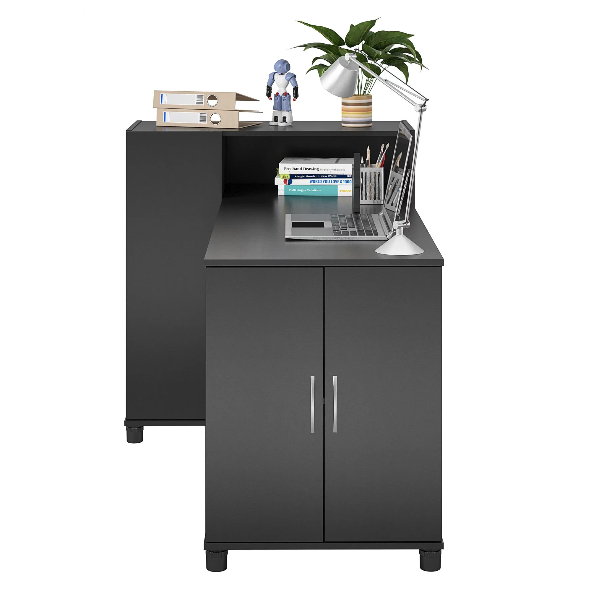 RealRooms Basin Hobby and Craft Desk with Storage, Black - Radiant Selections
