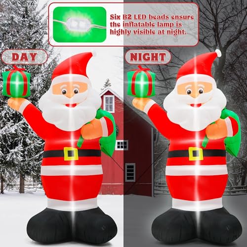 15FT Christmas Inflatables, Giant Inflatable Santa Claus Holding Gift Bags, Blow Up Christmas Santa Claus with 8pcs LED