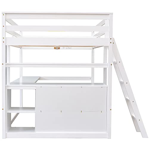 Harper & Bright Designs Twin Size Loft Bed with Wardrobe, Desk and Multiple Storage Shelves, Solid Wood Loft Bed Frame with Bookshelf
