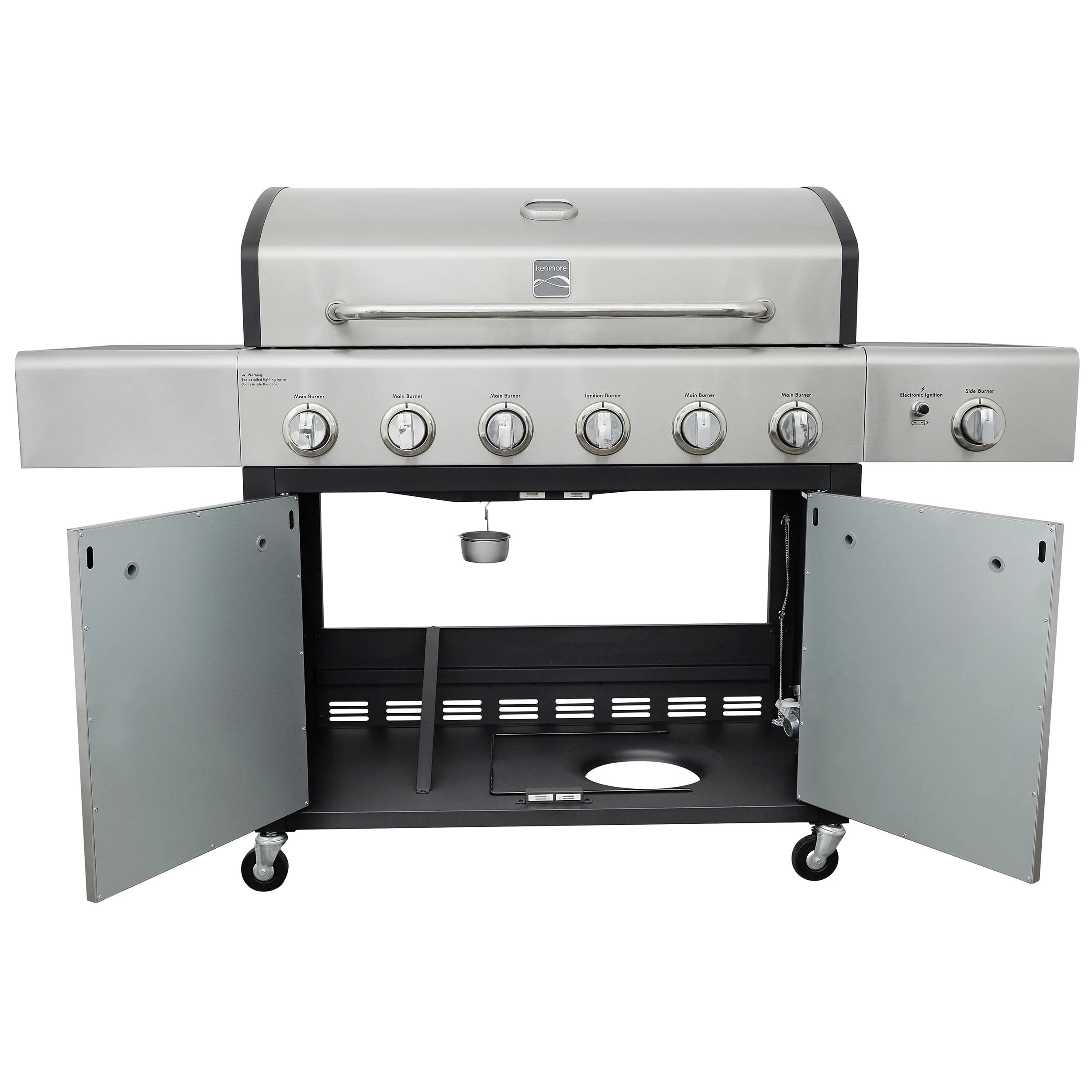 Kenmore 6-Burner Propane Gas Grill with Side Burner, PG-40611S0L, Stainless Steel with Black Trim