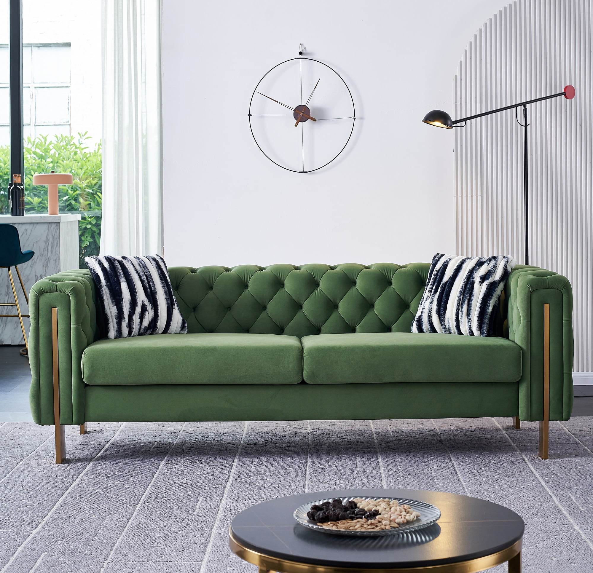 Sofa Couch for Living Room Comfy Couches Tufted Velvet Furniture, with 2 Pillows, 84 inches, Green