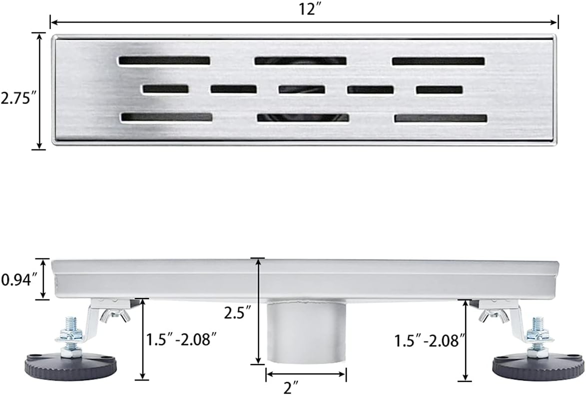 Linear Shower Drain 60 inch with Bar Pattern Grate, Professional Brushed 304 Stainless Steel, High Flow, Hair Catcher Shower Drain&hellip;