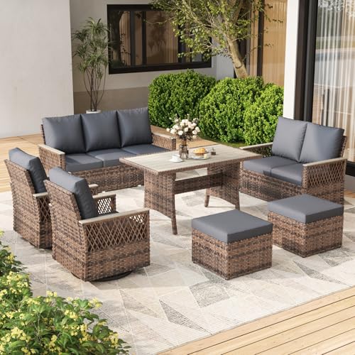 MELLCOM 4 Pieces Patio Furniture Set, Outdoor Wicker Chairs with Ottomans