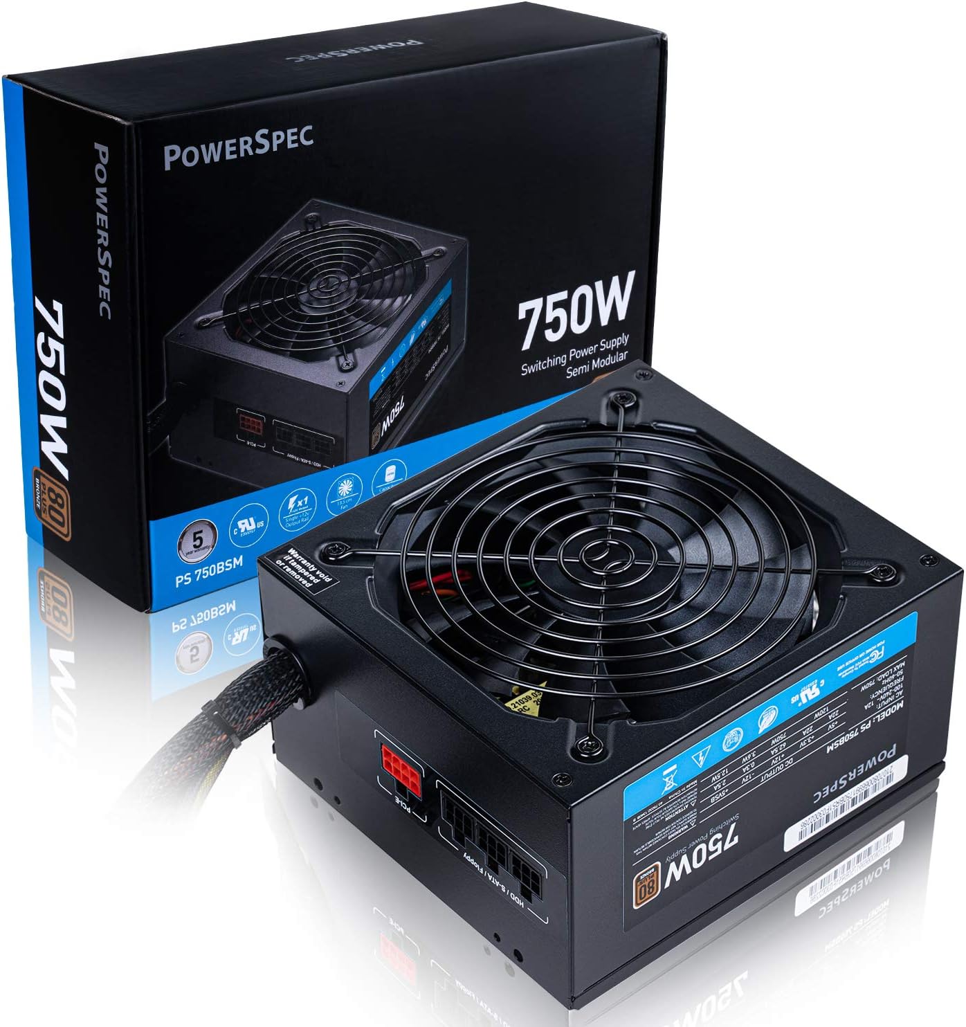 PowerSpec 650W Power Supply 80 Plus Bronze Certified Fixed Cable Non-Modular ATX PSU Active PFC SLI Crossfire Ready Gaming PC Computer Switching
