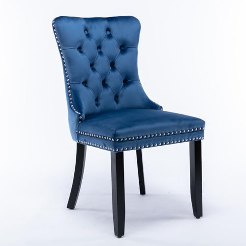 TRIPLE TREE Nikki Collection Dining Chairs Set of 2, Velvet Counter Chair with Chrome Nailhead Trim Back and Solid Wood Legs