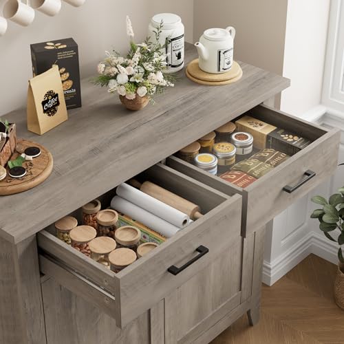 HORSTORS Kitchen Storage Cabinet, Modern Farmhouse Buffet Cabinet with Storage, Coffee Bar with 2 Drawers and 2 Doors