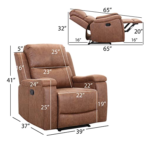 CANMOV Leather Recliner Chair, Classic and Traditional Manual Recliner Chair with Overstuffed Arms and Back
