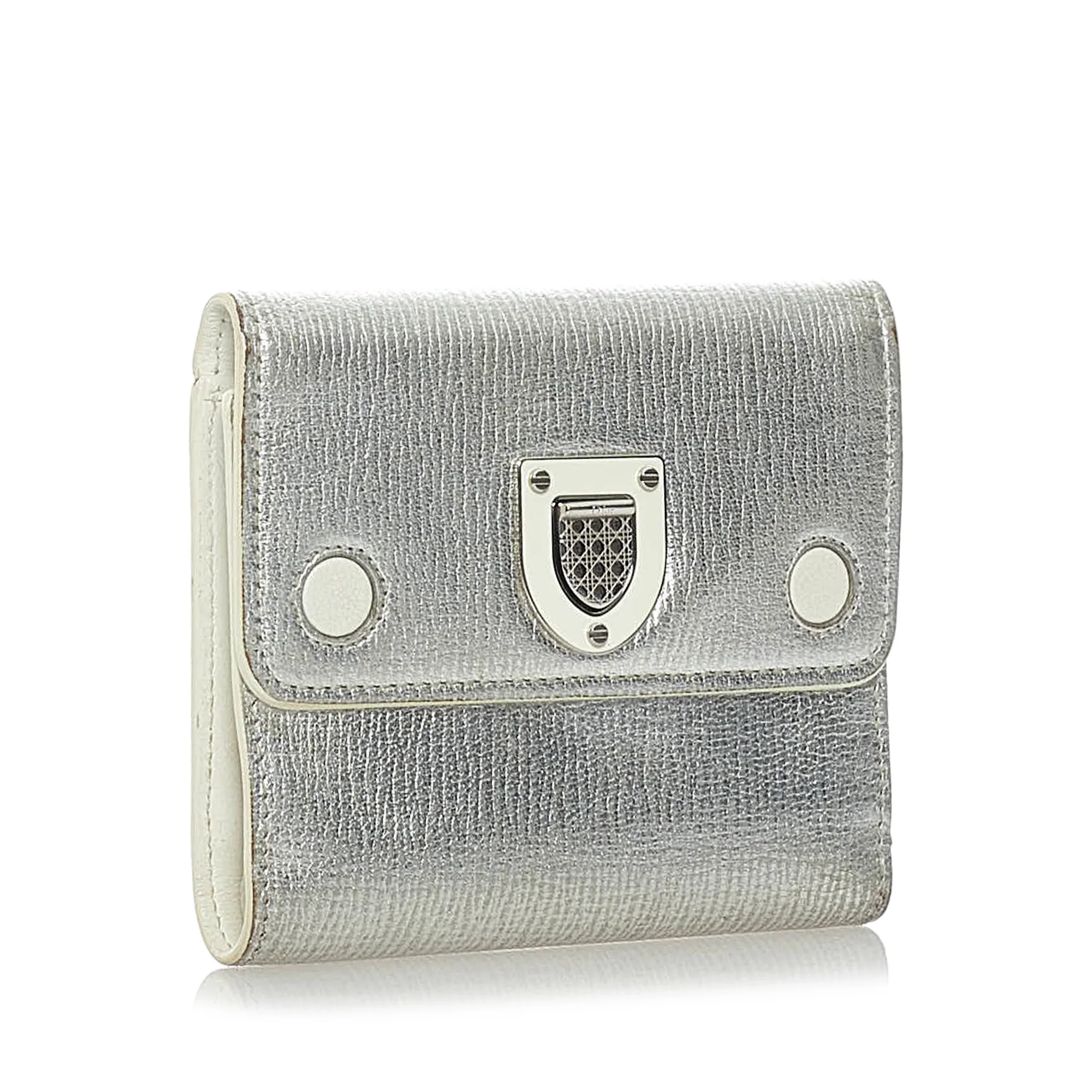 Pre-Owned Authenticated Dior Diorama Small Wallet Calf Leather Silver Small Wallets Women (Good)