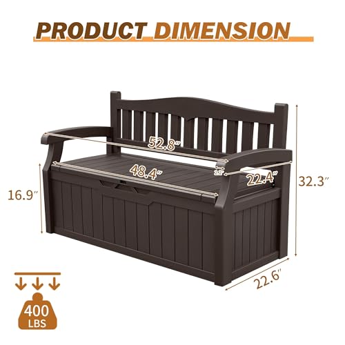Devoko 80 Gallon Storage Bench Deck Box Lockable for Patio Furniture, Garden Decor and Outdoor Seating for Cushions