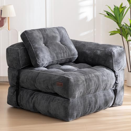 MAXYOYO Folding Sofa Bed, L-Shaped Convertible Sofa Bed with Armrest Foldable Sleeper Couch with Pillow