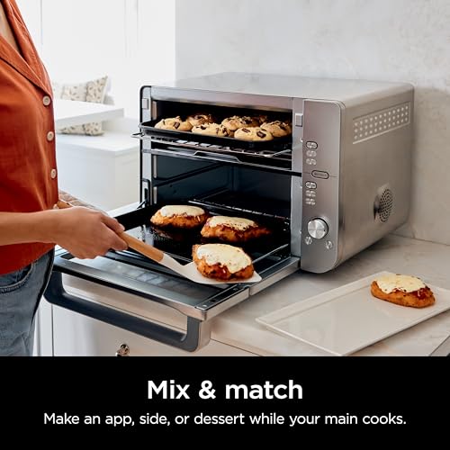 Ninja DCT451 12-in-1 Smart Double Oven with FlexDoor, Thermometer, FlavorSeal, Smart Finish, Rapid Top Convection and Air Fry Bottom , Stainless Steel