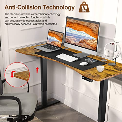 Electric Standing Adjustable Height Desk 55'' x 24''Sit Stand Desk with Charging Station, 2 USB Ports, 3 Power Outlets, 4 Caster