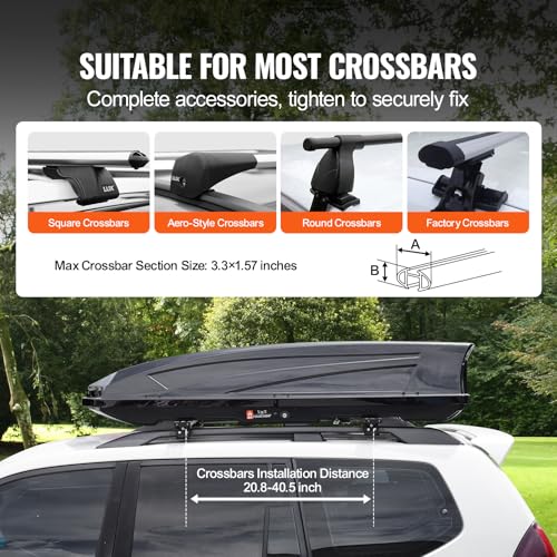 VEVOR Rooftop Cargo Carrier, 22 Cubic Feet Roof Cargo Box, ABS Hard Shell Roof Box, with Dual-Sided Opening and 2 Reinforced Straps, Aerodynamic