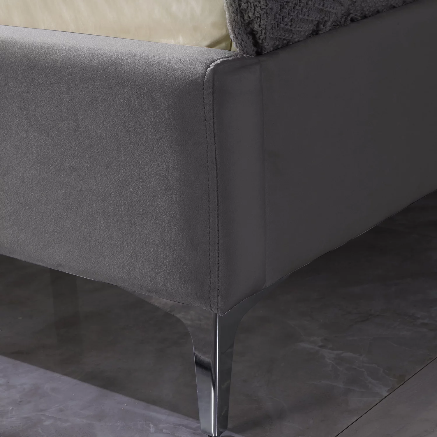 Morden Fort Wood Platform Bed Frame with Upholstered Headboard California King Gray