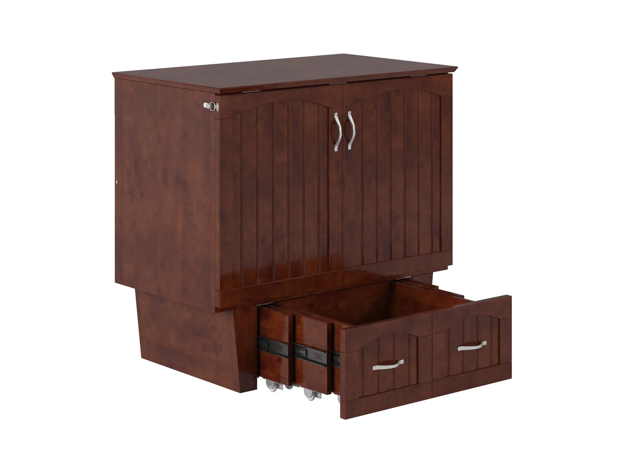 AFI Sydney Twin Solid Wood Murphy Bed Chest with Mattress, Drawer & Charger, Walnut