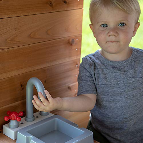 Backyard Discovery Aspen Cedar Wooden Kids Playhouse Cottage with Play Kitchen, Snack Bar, Picnic Bench, Dinner Bell, Mailbox, Dutch Door