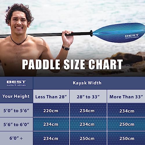 Best Marine and Outdoors Kayak Paddle, Carbon Fiber Shaft & Fiberglass Reinforced Polypropylene Blades, 220cm, 234cm, 250cm