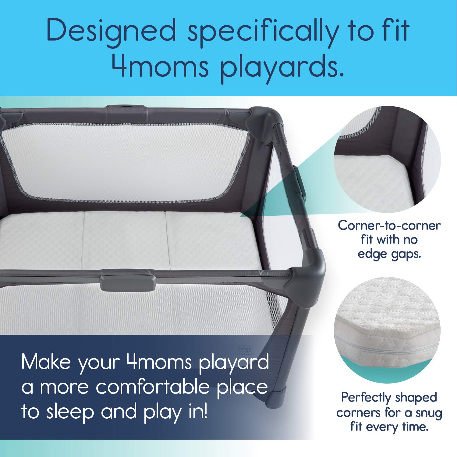 hiccapop Tri-Fold Travel Mattress [Exclusively Fits 4moms Breeze GO Portable Travel Playard & Breeze Plus Playard ONLY] | Dual Sided w/Firm Side (for