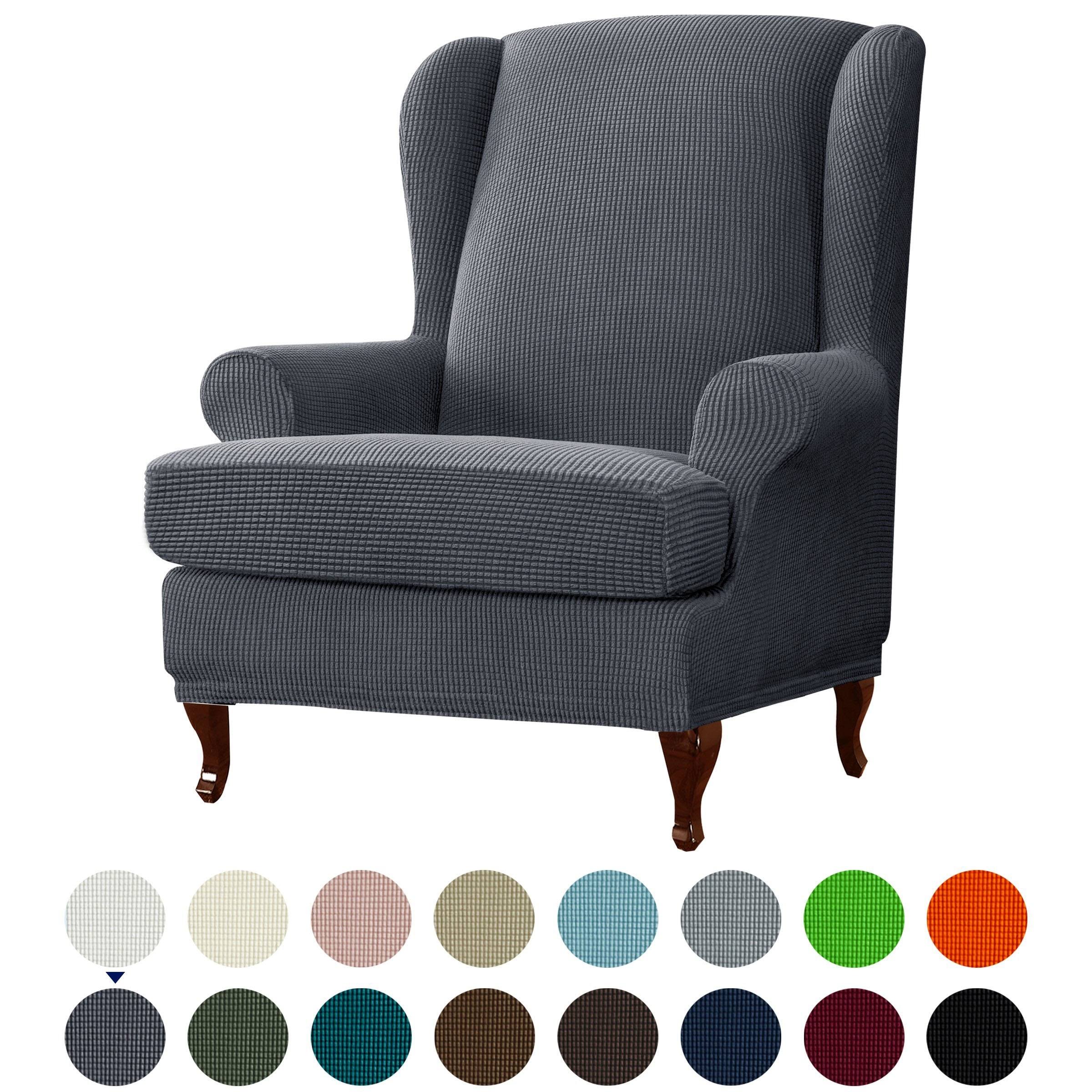 Subrtex 2-Piece Stretch Wingback Chair Covers Textured Grid Furniture Cover - Camel