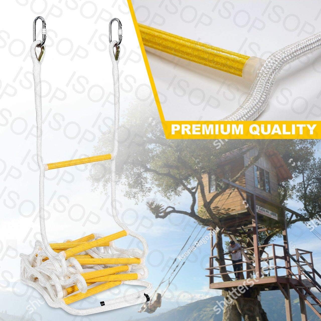 ISOP Fire Escape Ladder for Second Story Windows 13ft Weather Resistant Safety Rope Window Ladder Fire Escape 2 Story with Hooks (13ft with Hooks)