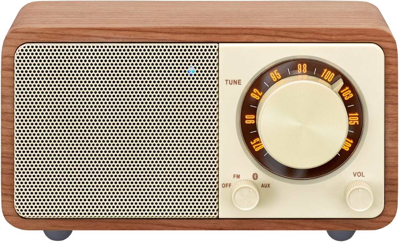 Sangean WR-7DK Wood Cabinet Mini Bluetooth Speaker with FM Radio Tuner and Aux-in Dark Cherry/Wood