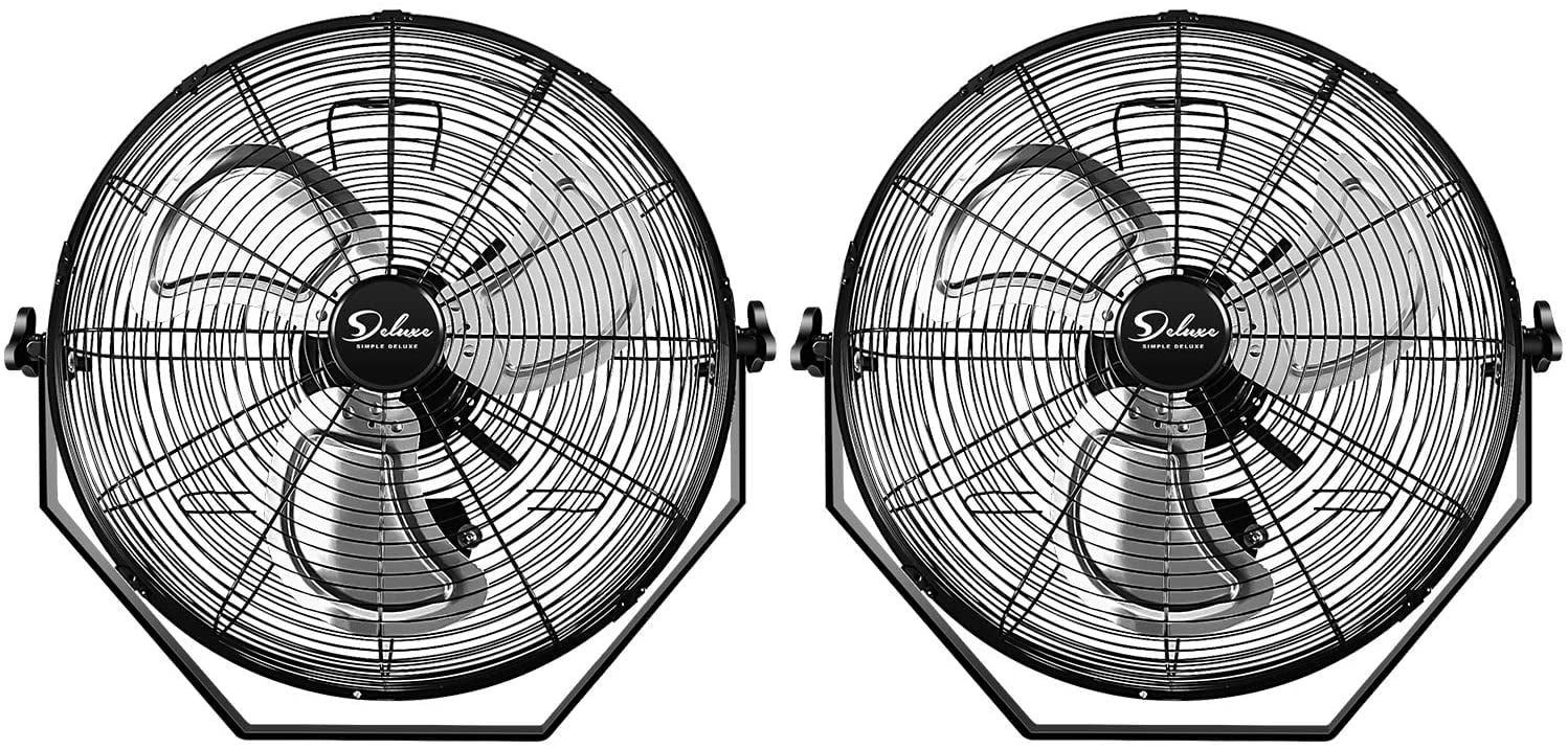 Simple Deluxe 18'' Industrial Wall Mount Ventilation Fan, 3 Speed Commercial Ventilation Metal Fan, Black, 2-Pack