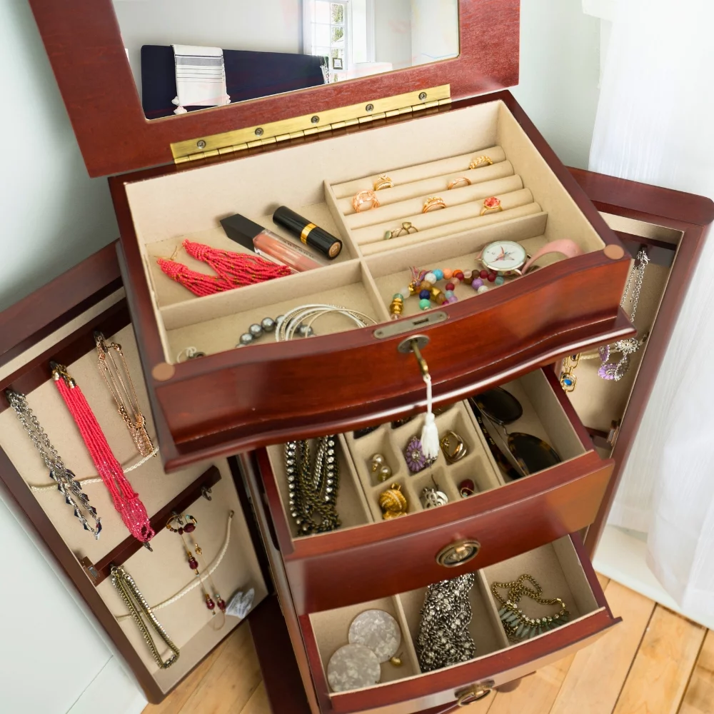 Hives and Honey Nora Freestanding Jewelry Armoire Jewelry Chest - Cherry - Radiant Selections