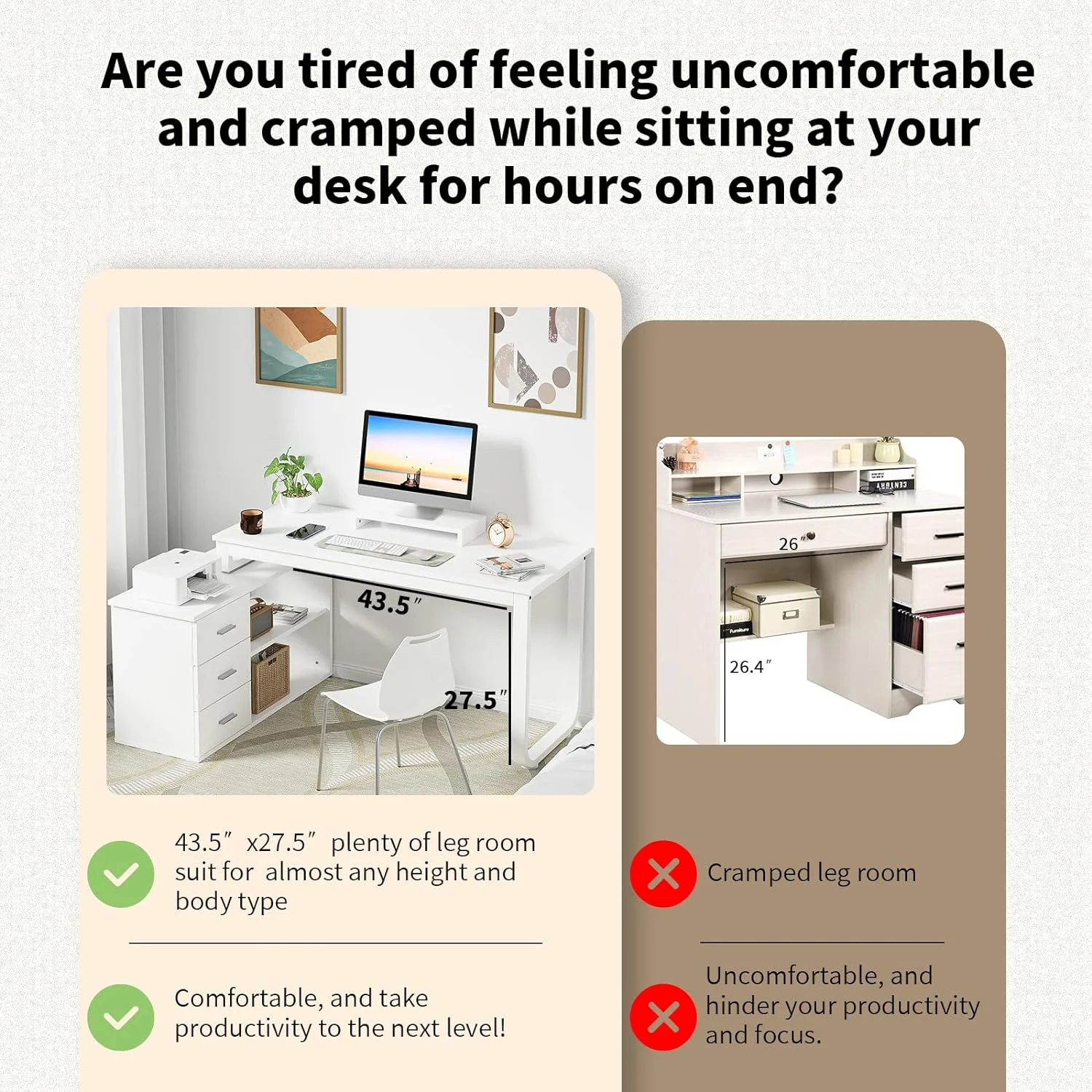 White L Shaped Desk with  Drawers  55 inch Reversible L Shaped Desk with 2 Shelves and Monitor Stand  L Shaped Computer Desk with  Cabinet for Small